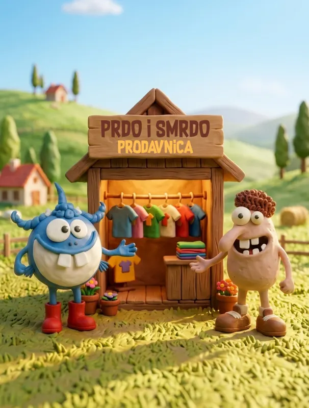 Prdo i Smrdo ispred svoje drvene prodavnice